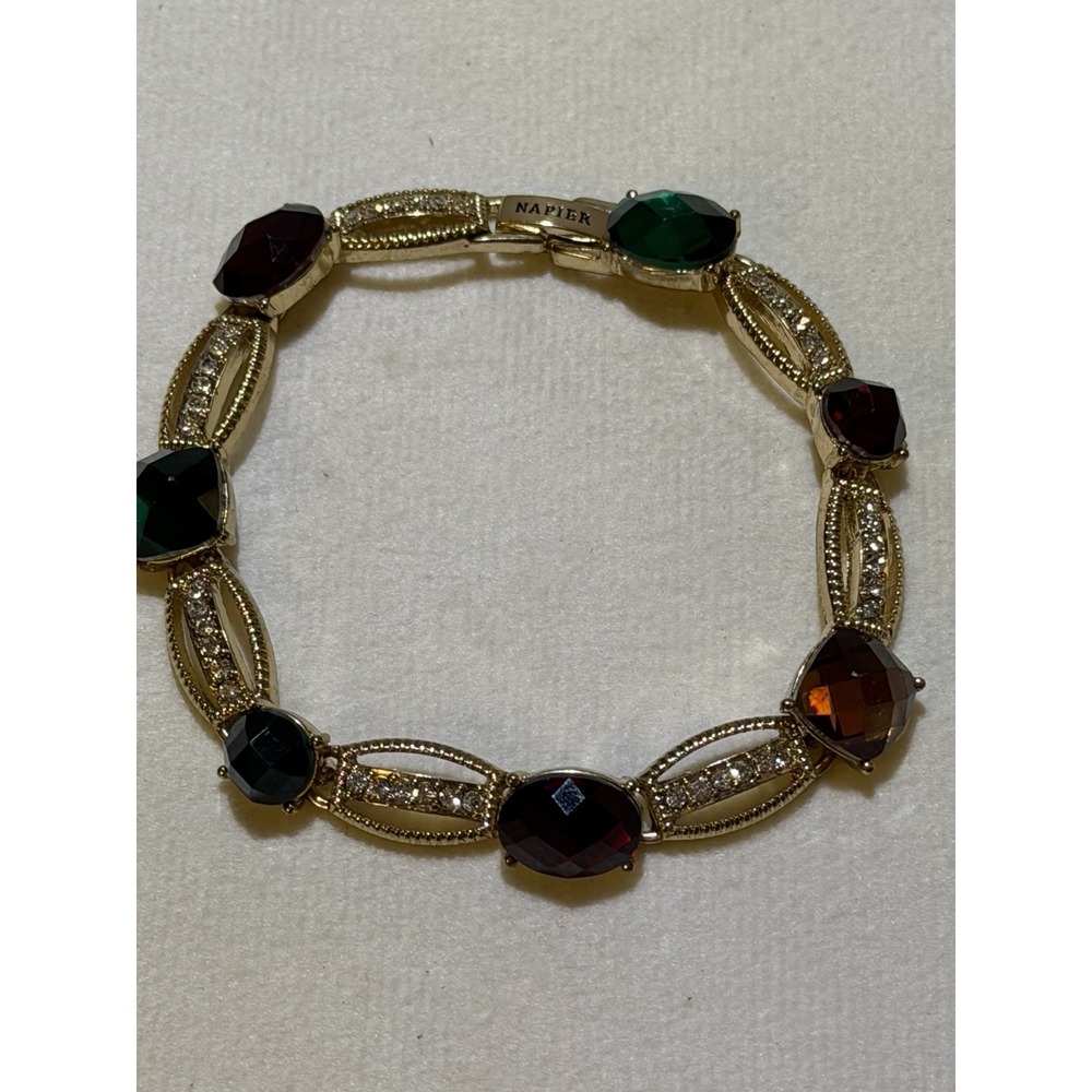 Vintage Signed Napier Gold tone Bracelet With Colorful Gems
